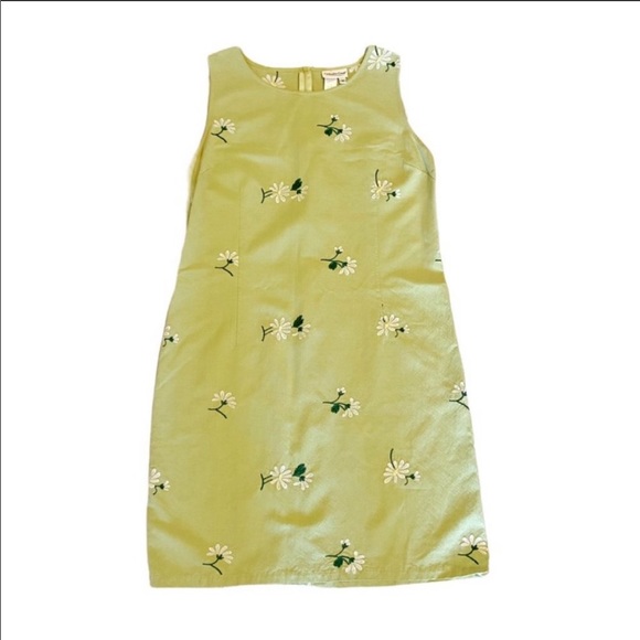 Vintage green daisy embroidered shift dress - Picture 3 of 9